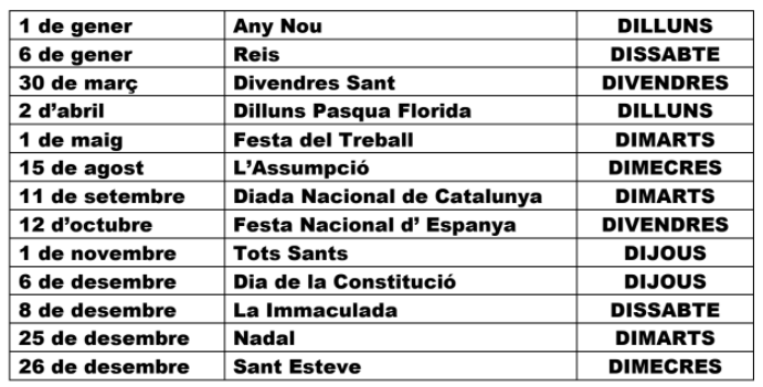 calendari dies festius -gremi peixaters-