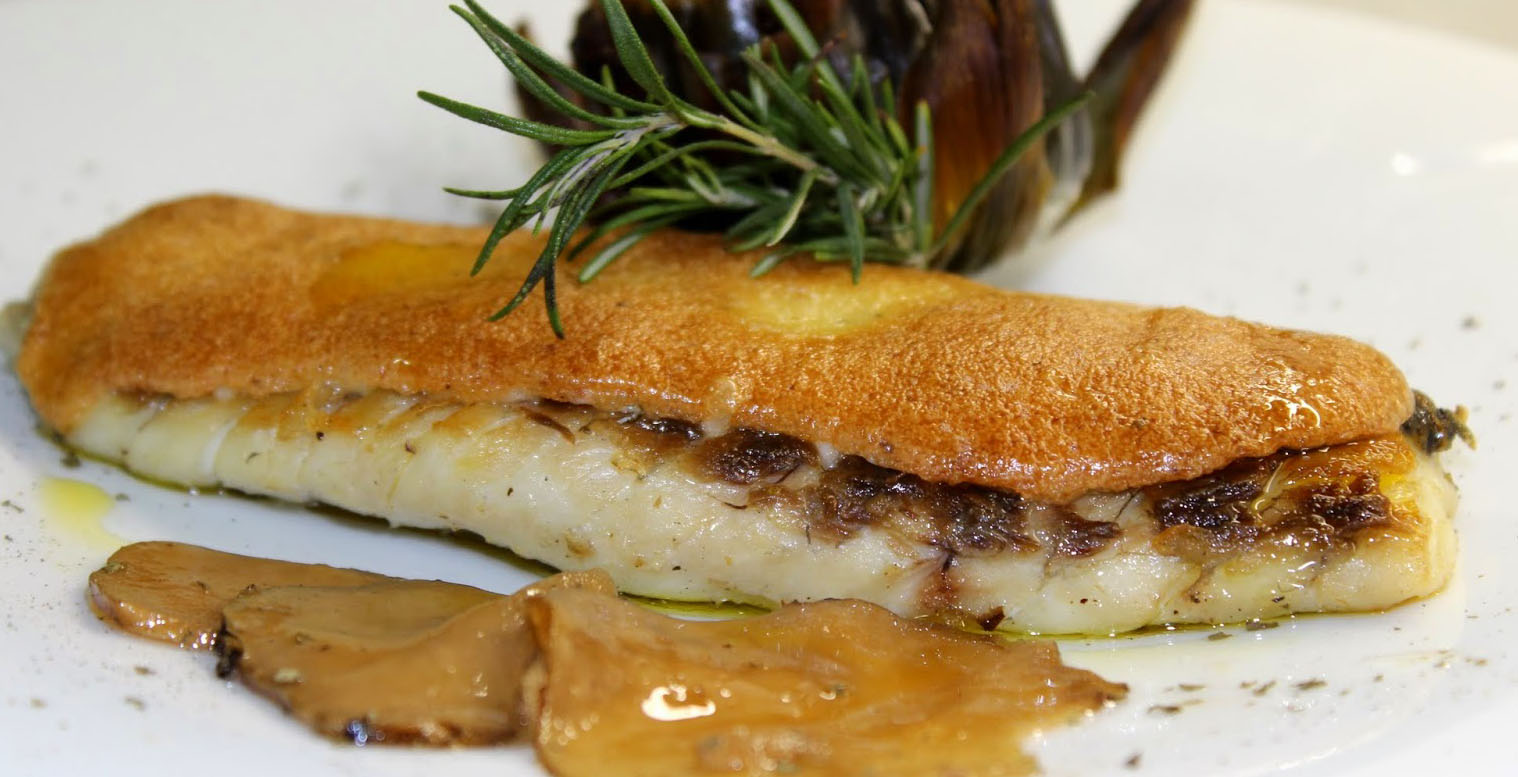 Corball gratinat amb allioli de nyàmeres