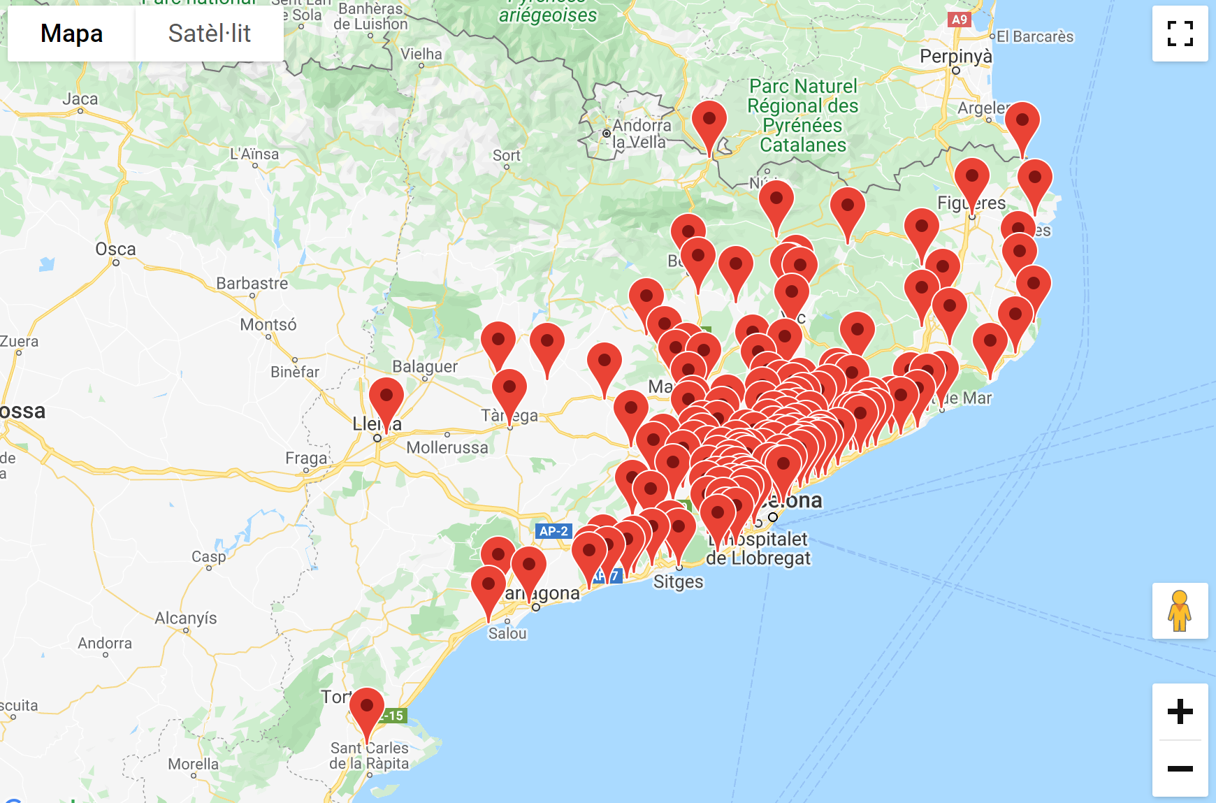 Mapa de peixaters catalans agremiats al Gremi de Peixaters