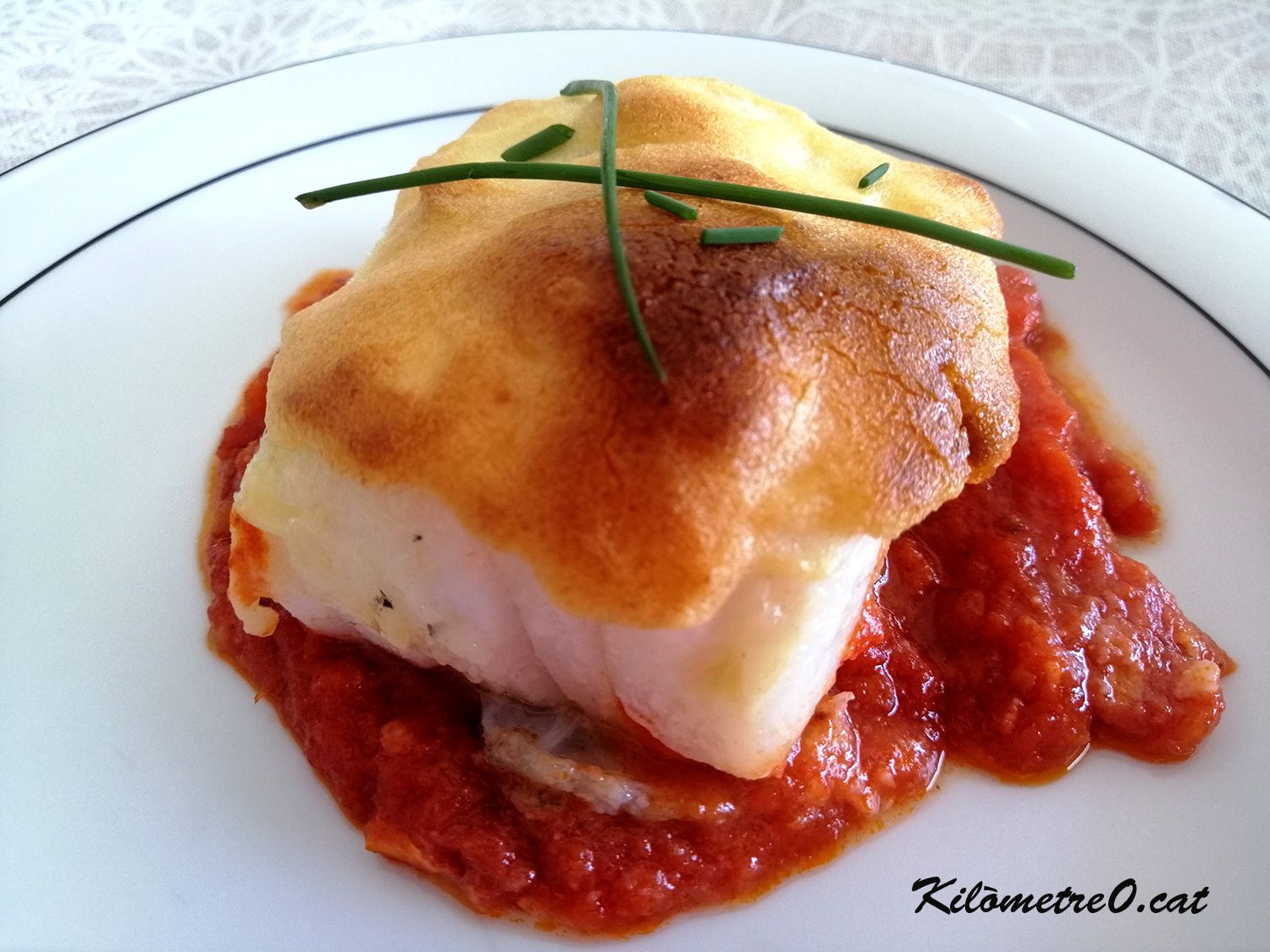 Bacallà amb mussolina d’all gratinat