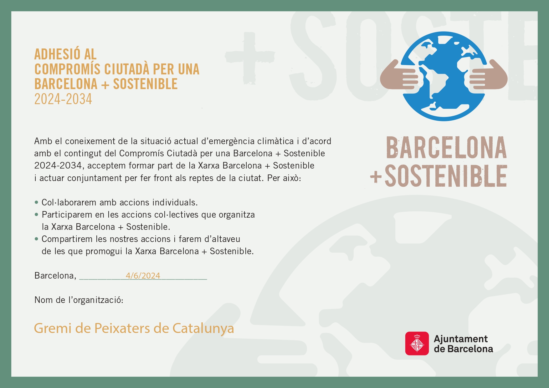 Renovació de l’adhesió del Gremi a la Xarxa Barcelona+Sostenible