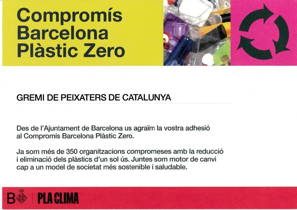 El Gremi rep el reconeixement de l’ajuntament per l’adhesió al Comprimís Barcelona plàstic Zero
